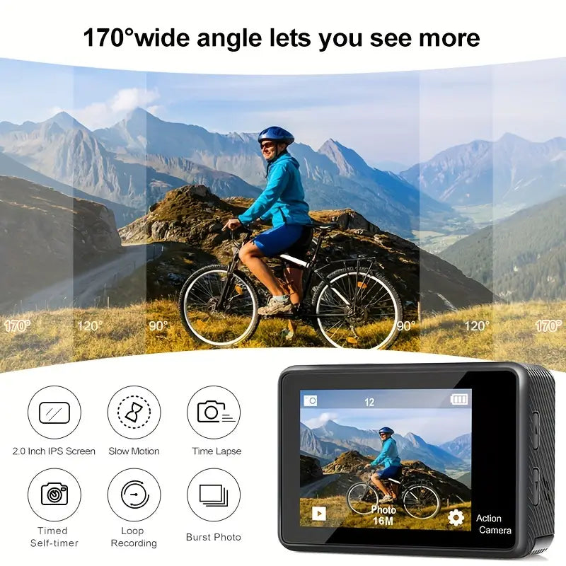 NUEVA CÁMARA DEPORTIVA VIDEO ACTION CAM 4K ULTRA HD WIFI + KIT DE ACCESORIOS